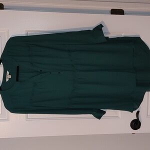Sheer V-Neck Chiffon Hi-low Green Tunic Women's Oversized Medium Business Casual
